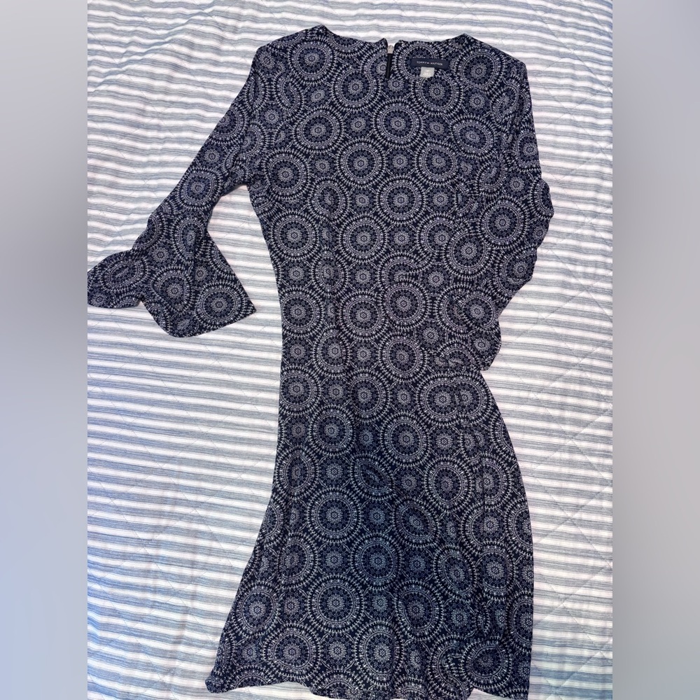 Tommy Hilfiger Navy and White Long Sleeve Dress